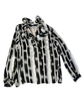 Vintage 70s Teddi of California Womens 16 Striped Ruffle Secretary Blouse USA